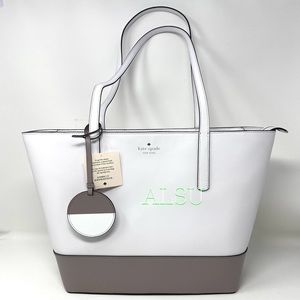 Kate ♠️ Spade Briel Large Tote Leather White Grey